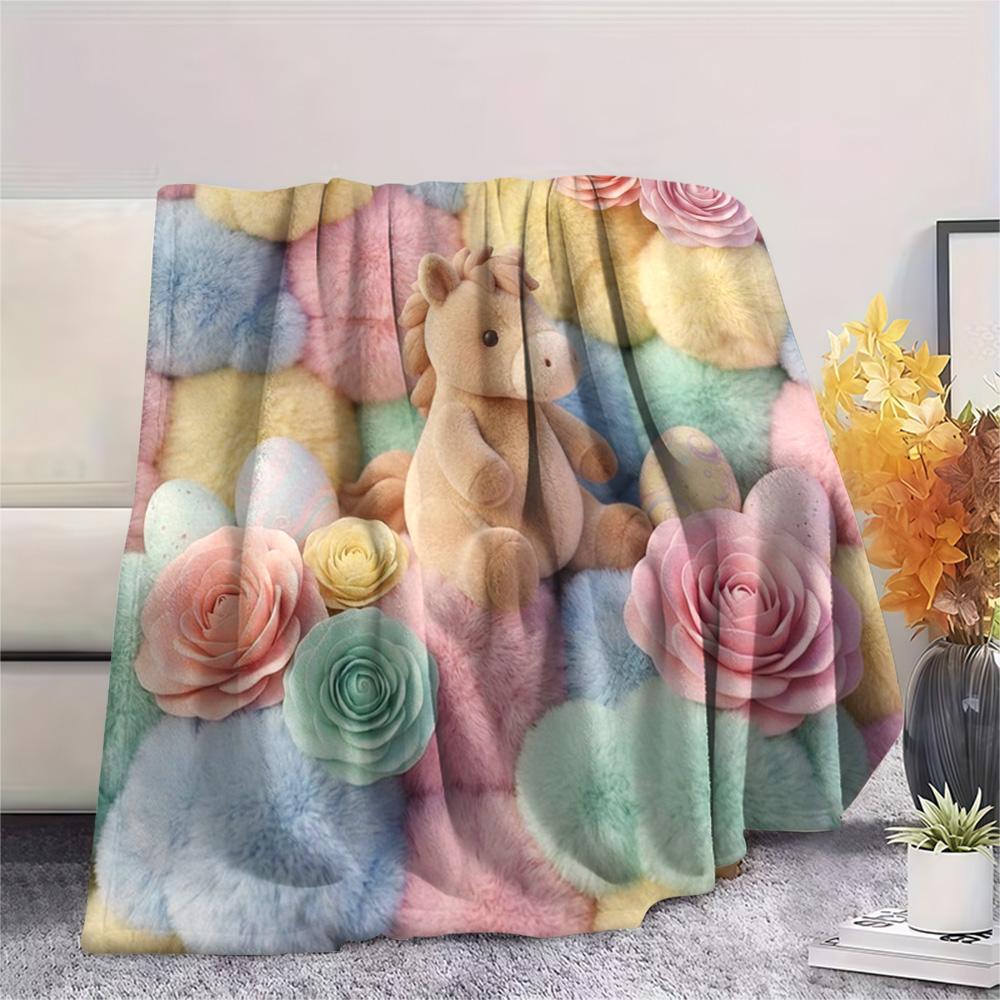 1Pc Pony Brown Print Flannel Blanket, High Quality Comfortable for All Seasons, Home Decor, Warmth and Comfort, Perfect for Christmas Gifts