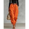 Women High Waist Cargo Pants Multi‑Pocket Loose Harem Trousers Drawstring Ankle Banded Casual Streetwear