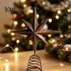 Sturdy Spiral Spring Base Distressed Metal Eight-pointed Star Christmas Tree Topper with Stable Unique Top Ornament Base, Vintage for Holiday