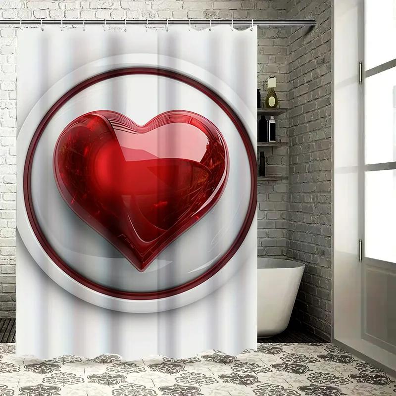 3D Red Heart Shower Curtain - Modern Bold Design for an Elegant, Stylish, Romantic Bathroom Décor