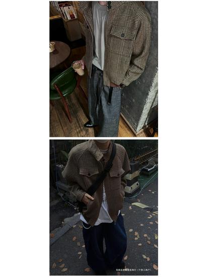 Premium Prince of Wales Check Harrington Jacket - 50% Wool Blend, Clean Fit, Short & Wide Coat
