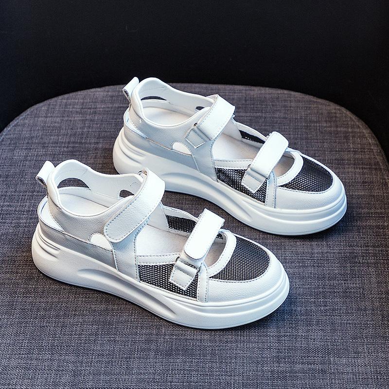 

Модные кожаные женские спортивные сандалии, летняя мода, повседневные спортивные туфли Baotou, сетчатые повседневные женские сандалии с толстой подошвой, размер 34-39 39 чёрный