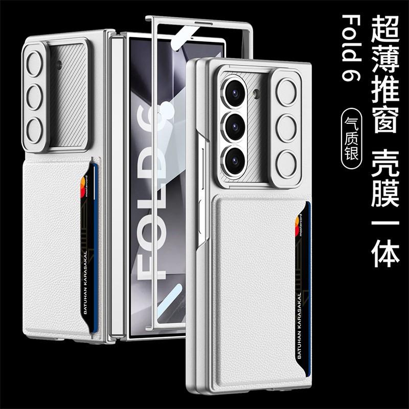 Slim Flip Case Galaxy Z Fold6 With Card Slot Camera Window PU Leather Cover Shockproof Protection