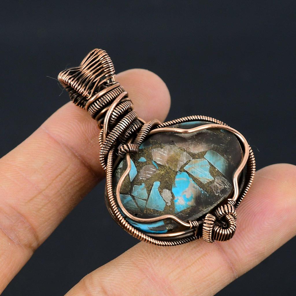 Multi Copper Spiny Oyster Pendant, Handmade Gemstone 999 Copper Wire Wrapped Pendant Antique Jewelry, For Gift Silver Jewelry