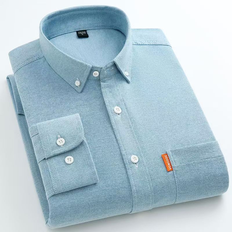Men's Shirt  Fashionable and Comfortable Slim Fit Plus Size 5XL Long Sleeved Shirt Business Solid Color 100% Oxford Cotton with Pockets