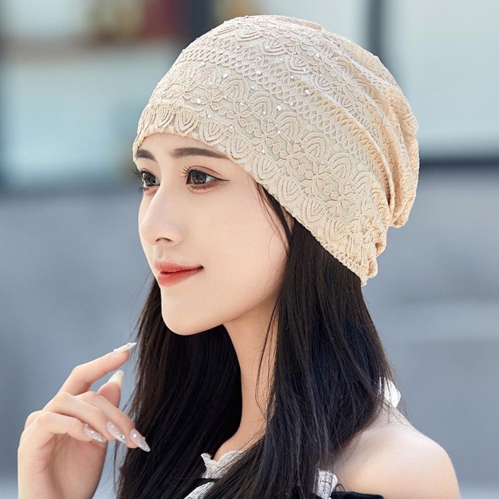 Soft Warm Bonnet Caps Rhinestones Hijab Turban Cap Pullover Hat Lace Beanie Hats  Outdoor