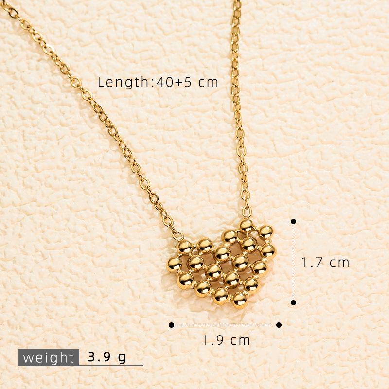Stainless Steel Gold-Plated Love Heart Necklace with Inlaid Diamonds