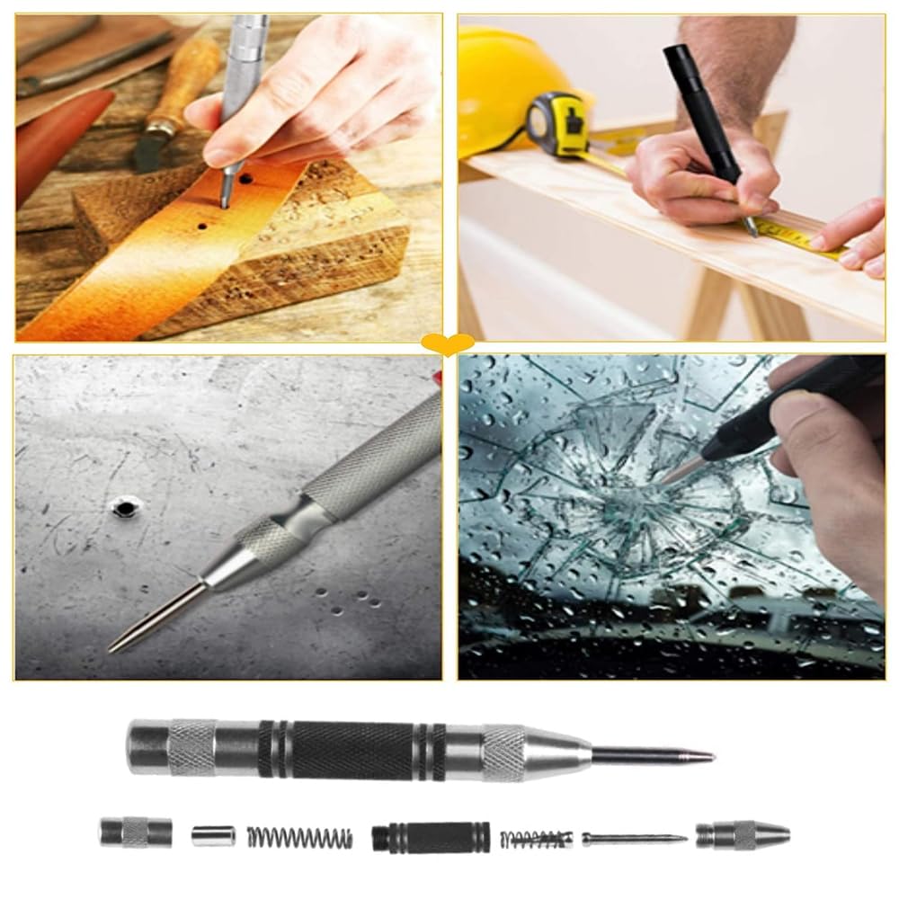 YINKE Automatic Center Punch Hand Tool with Spring Cap and Adjustable Suitable for and and Marking Tool, Impact, Metal, Glass, Wood, Marking,