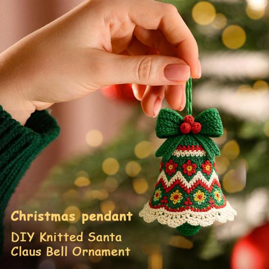 DIY Knitted Santa Claus Bell Ornament Handmade Christmas Tree Decoration Holiday Crochet Accessories for Craft Lovers