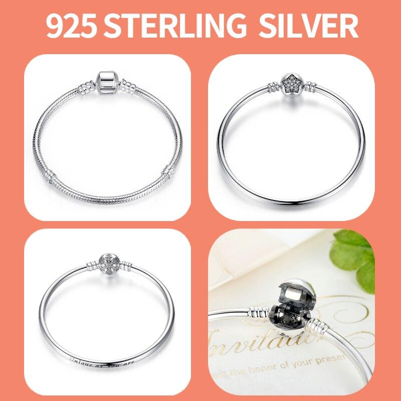 Stříbrný náramek Pulseira 925 se sněhovou vločkou 925 Srdce Hadí řetízková spona Femme Stříbrný náramek pro ženy šperky