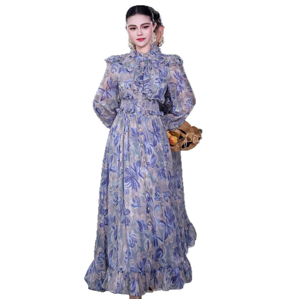Stand Collar Long Sleeve Ruffle Waist Courtly Light Skirt - Spring 2026 Women's Collection