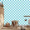 Checkerboard Wallpaper In Aquamarine and White for Living Room and Bedroom 50x1000