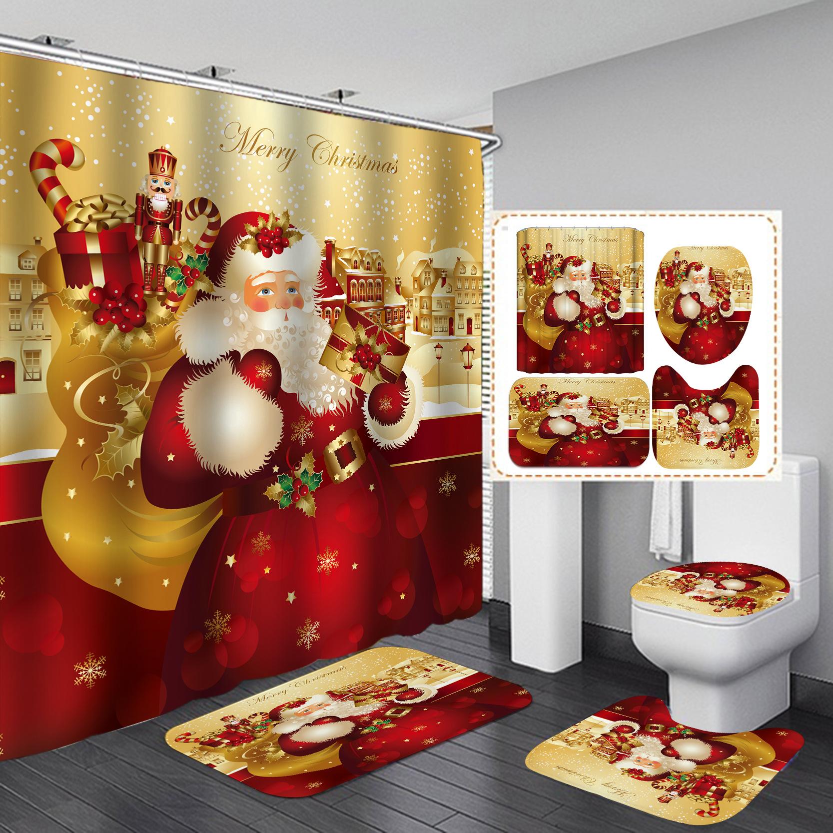 

4 шт., наборы занавесок для душа с Рождеством Христовым для ванной комнаты, нескользящие коврики для ванной комнаты, крышка для унитаза, коврик для ванной