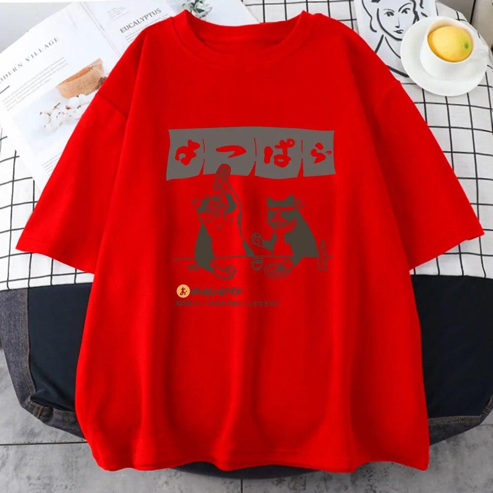 Women Tshirt Streetwear Japanese Harajuku Funny Drinking Cat T-Shirt 100% Cotton Summer Cartoon T Shirt Unisex Hip Hop Tops Tees Unisex T-shirt