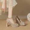 8126-5 Square Head Thick Heel Mary Jane Shoes Female Korean Version Fairy Style Bow High Heels Waterproof Table Female Single Shoes
