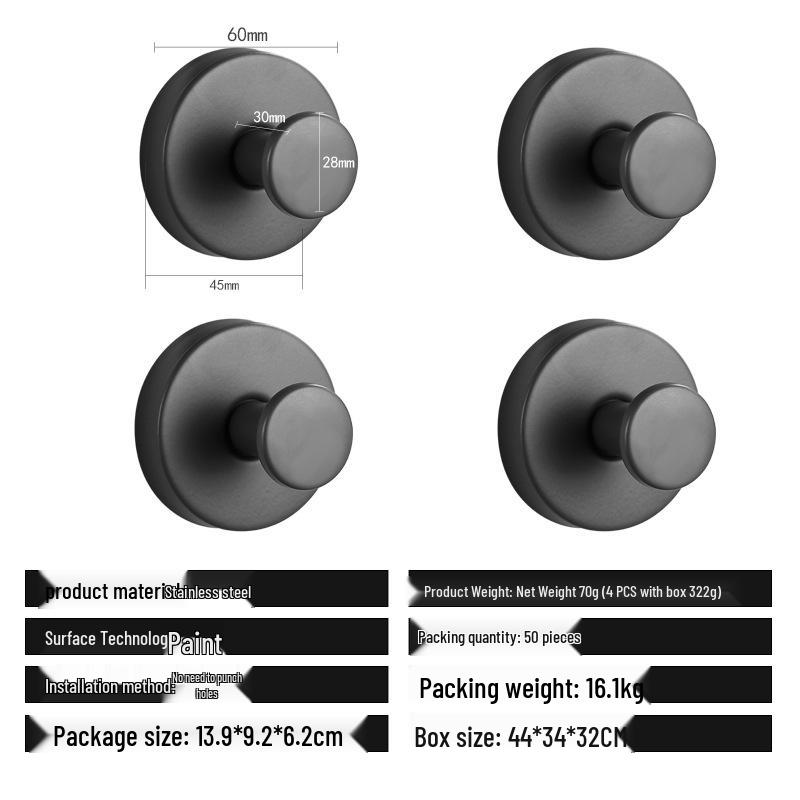 Traceless Stainless Steel Vacuum Suction Cup Hook for Kitchen & Bathroom