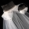 Wedding Veil with Metal Comb Wedding Hair Accessories for Flower Girl 2 Tier Longest Tulle 28" Embellished with Bow