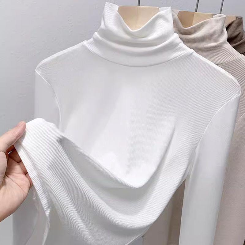 Shoulder High Neck Base Shirt for Women, Autumn and Winter Long Sleeved T-shirt, Warm Inner Top