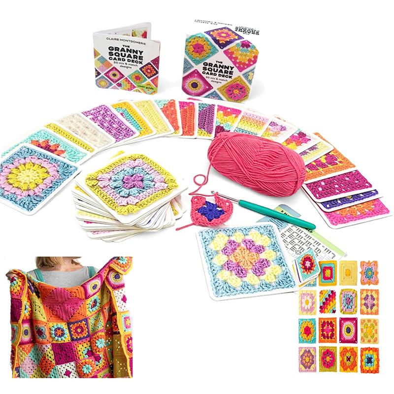 50Pcs/Box Mix Matchs Designs The Granny Square Card Decks Knitting Kit For Adults Diy Grandma Knitted Pattern Set