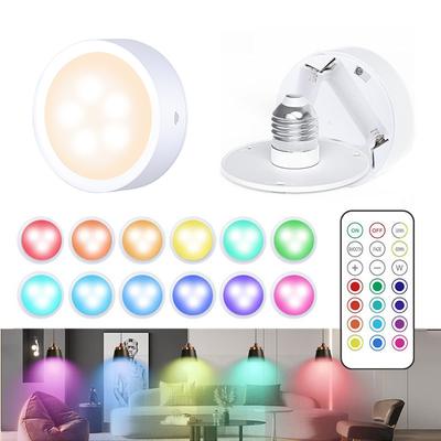 RGB Color LED Puck Light, Remote Controller, Wireless Lamp Bulb, Wall Sconce ,Pendant Fixture, Base AA Battery Powered, E26, E27