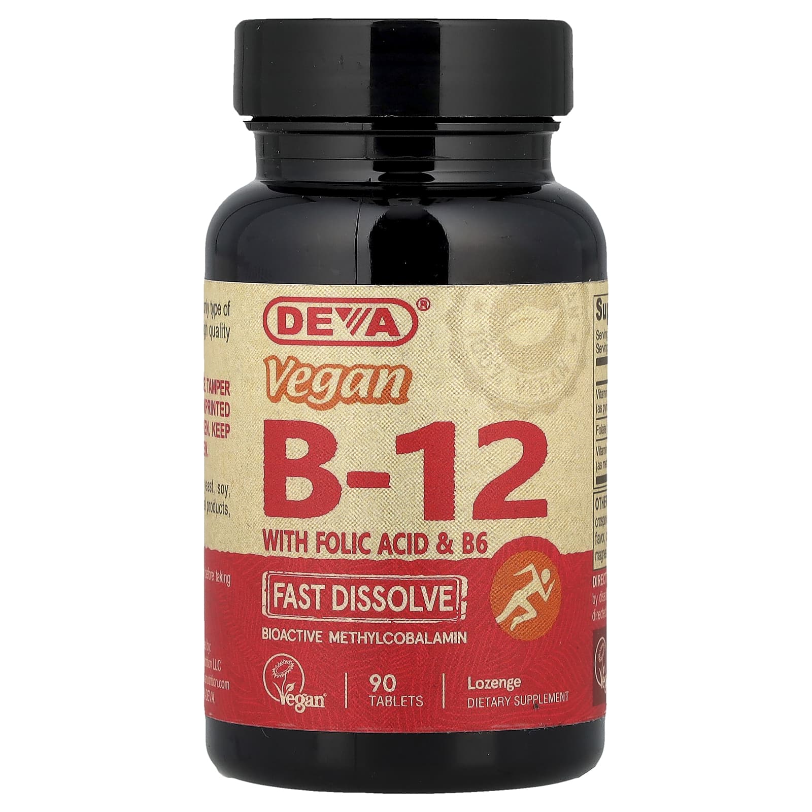 

Vegan B12 with Folic Acid and B6, Fast-Acting, 90 Tablets
