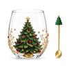 Retro-Stil Feiertagsgeschirr Weihnachts-Glaskunstbecher mit Löffel, Klassischer handbemalter Borosilikat-Design-Becher mit Weihnachtsmann, Rentier, Schneemann, Glasware