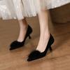 New Women's Pumps Faux Fur Boat Shoes Pointed Toe Med Heels Office Lady Shoes Black Slip On Thin Heels Dress Shoes Autumn
