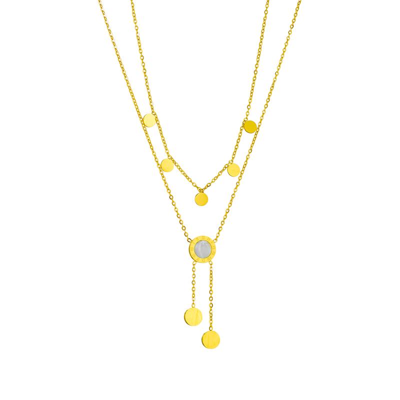 DIEYURO 316L Stainless Steel Round Roman Numeral Dial Long Pendant Necklace For Women Fashion Girls Clavicle Chain Jewelry Gifts