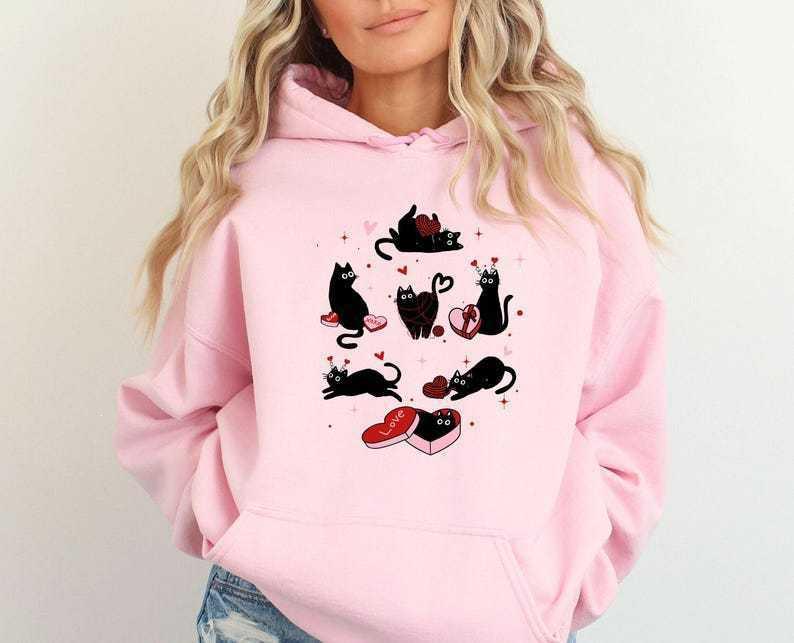 Women's Trendy Cat Valentine Hoodie - Autumn/Winter Long-Sleeve Fashion Top