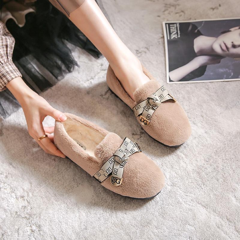 

Mao Mao shoes women s new winter flat-bottomed one-pedal Doudou shoes warm thickened cotton shoes piled large size Huizhou women s shoes 43 коричневый