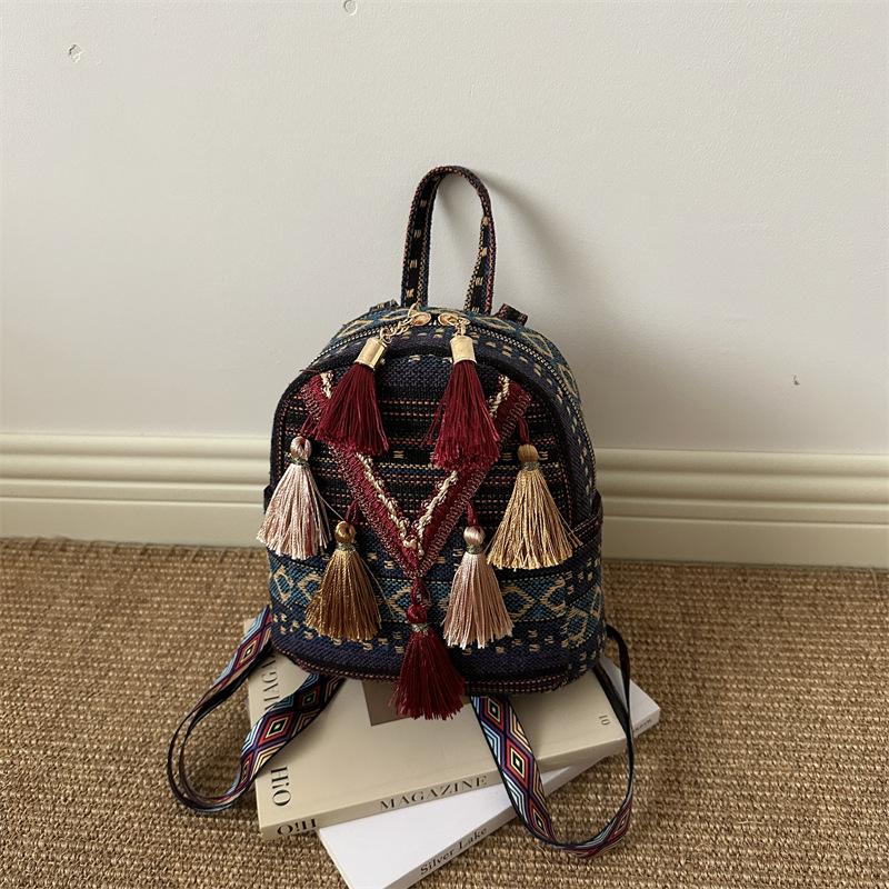 New Trendy and Lightweight Women's Backpack, National Style Fringed Messenger Bag, Fashionable and Versatile Small Backpack for Travel