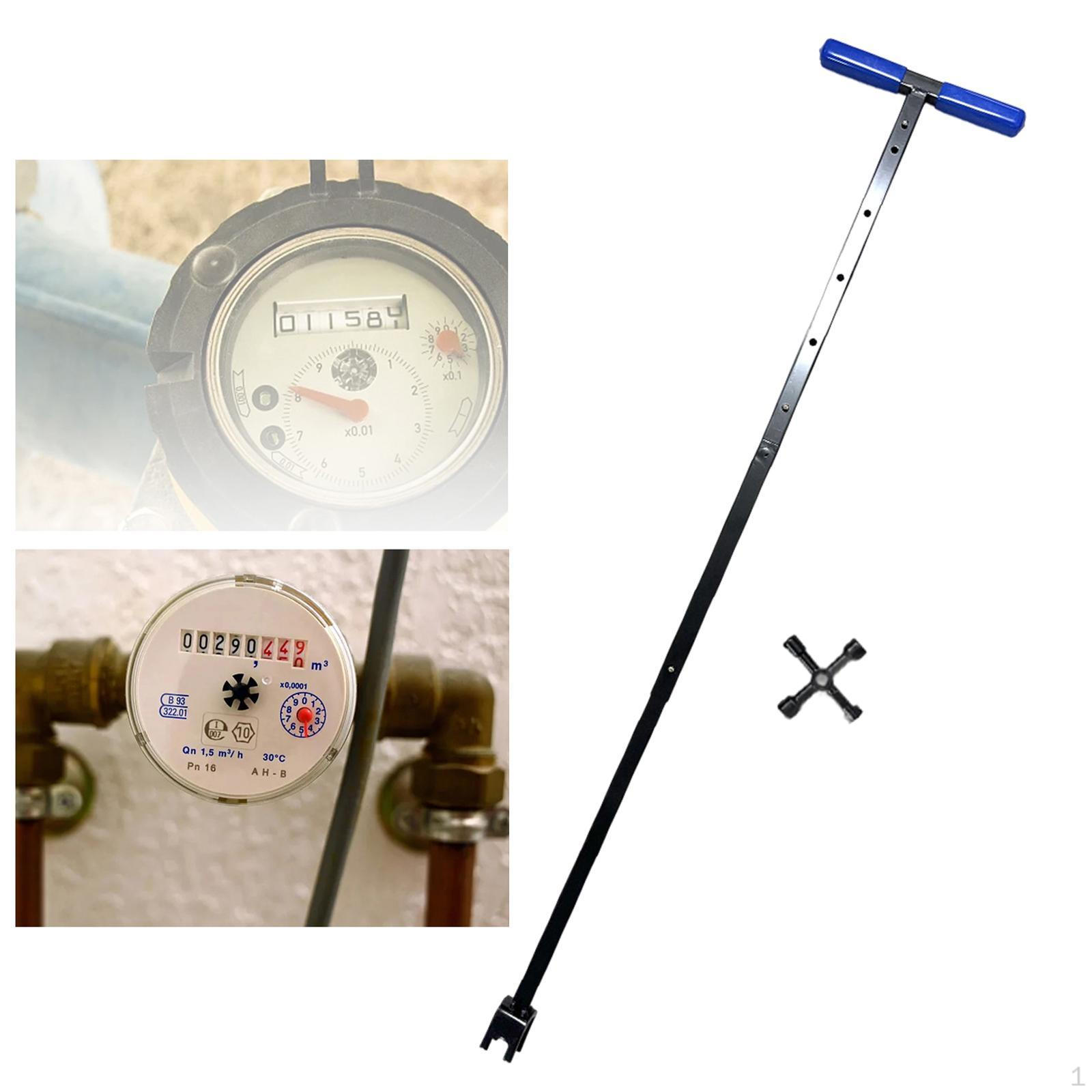 

Water Meter Key Heavy Duty 4 Way Utility Versatile Garden Shut Off Tool T Handle for Telescopic Blue