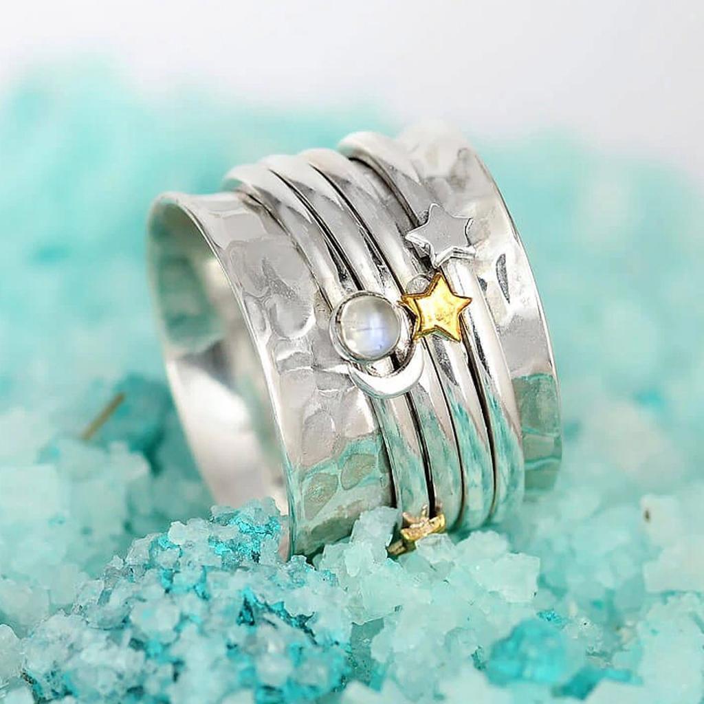 Vintage Star-Moon Rotatable Ring Ladies Ring Jewelry Gift For Women Birthday