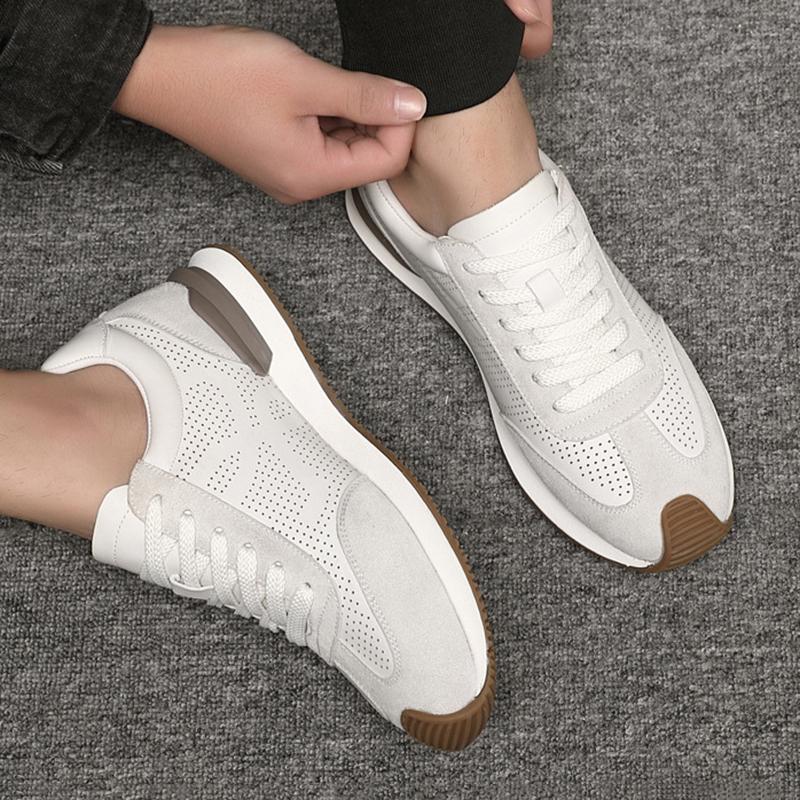 Trend New Men's Designer White Genuine Leather Breathable Running Shoes Male Causal Flats Sports Walking Sneakers Zapatos Hombre