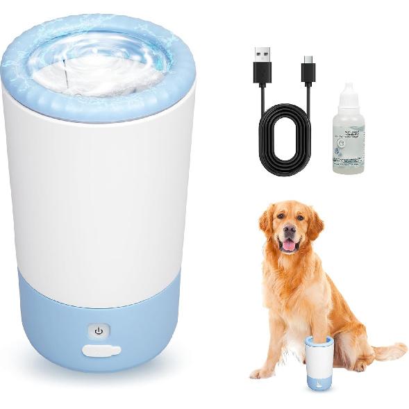 PETCHO Electric Dog Paw Cleaner Cup – Automatic 360° Pet Paw Washer, Rechargeable & Quiet Paw Cleaning Device with Soft Silicone Bristles, синий