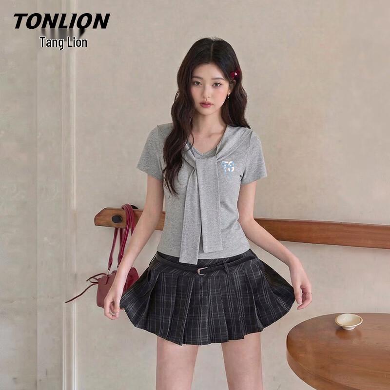 

TonLion Women s Sailor Collar Bow Print T-Shirt L