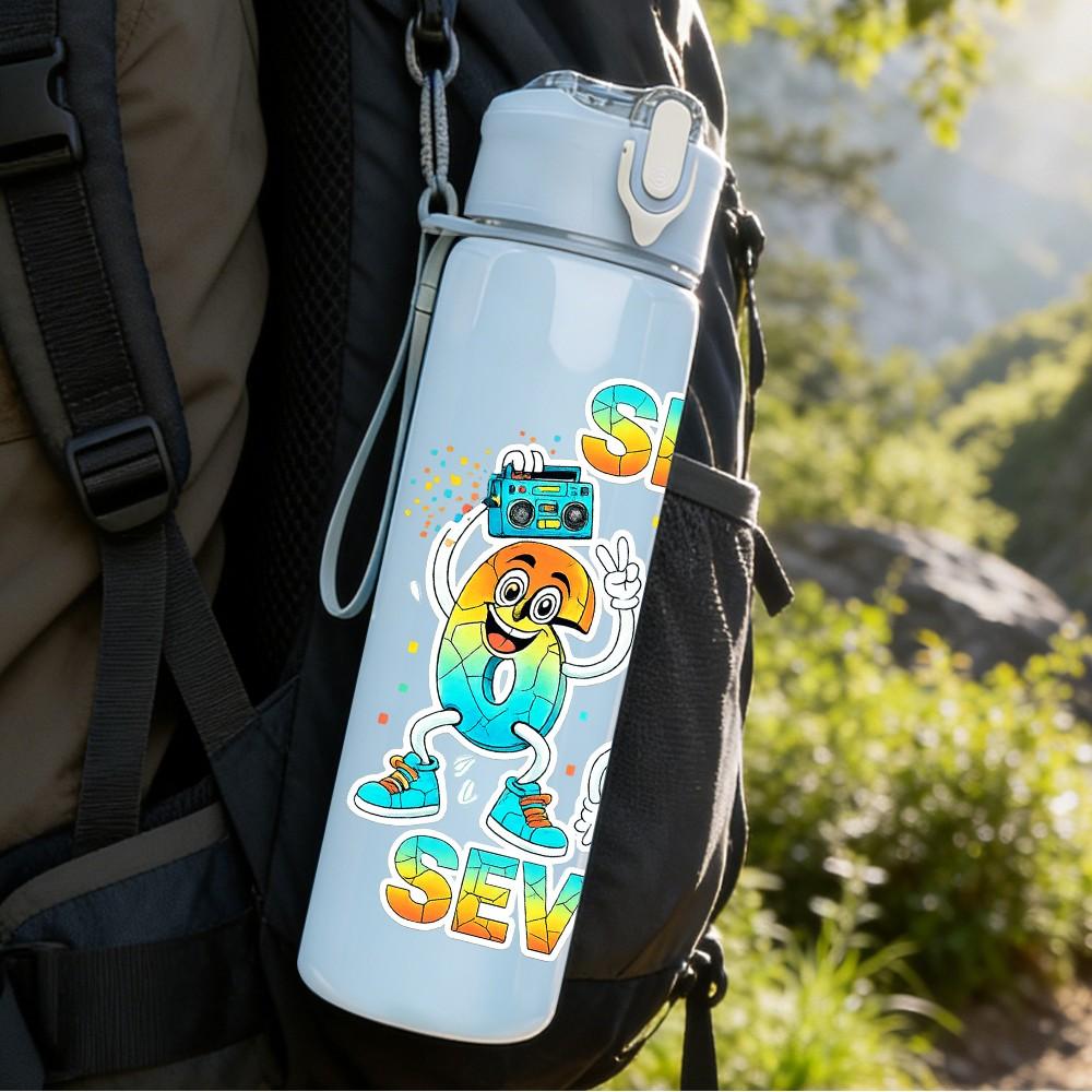 1PC Six Seven Birthday Colorful Badge Print 750ml Color Plastic Sports Water Bottle Leakproof Flip Straw Lid Suitable for Sports Office Home Use
