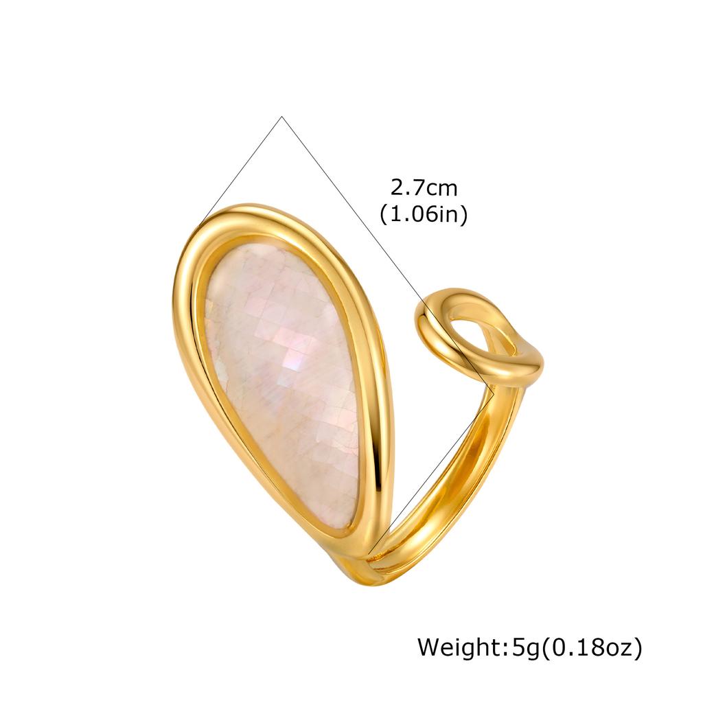 Abalone Shell Ring Natural Mother of Pearl Gold Plated Adjustable Open Irregular Geometric French Vintage Summer Beach Jewelry