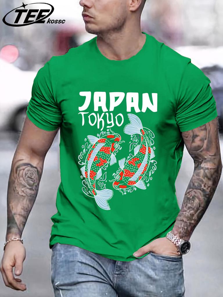 Harajuku Japan Tokyo Koi TShirts Men Cotton Casual T Shirt Breathable Summer Sportswear Unisex Loose Crewneck Short Sleeve
