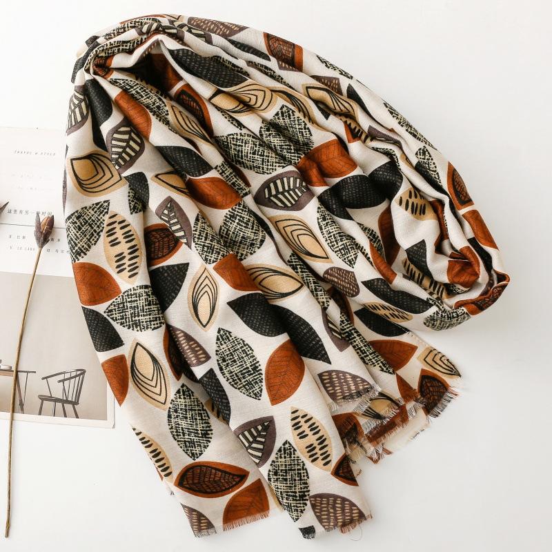 Fashionable and Simple Commuting Style Cotton and Linen Hand Scarf Plant Leaf Breasted Scarf Thick Shawl