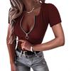 2026 New Spring/Summer Women's Zipper Ribbed Round Neck Short Sleeve Casual Simple T-Shirt Top