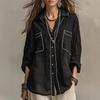 Dünnes Damenhemd mit hellem Streifen, Langarm, Elegant, Oversize, Bluse, Vintage, Sommer, Basic-Top, Hemd mit Kragen für Damen