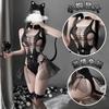 Women Sexy Hollow Out One Piece Suspender Mesh Bodysuit Role Play Lingerie Set
