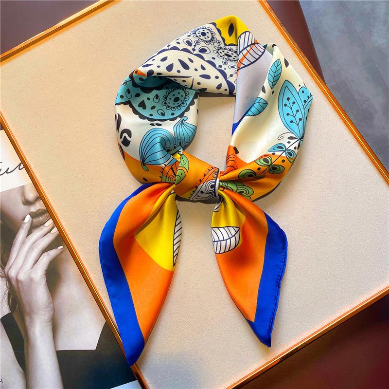 Korean version of scarf color matching colorful silk scarf female love small square scarf new tie scarf versatile hair tie yarn sunscreen towel
