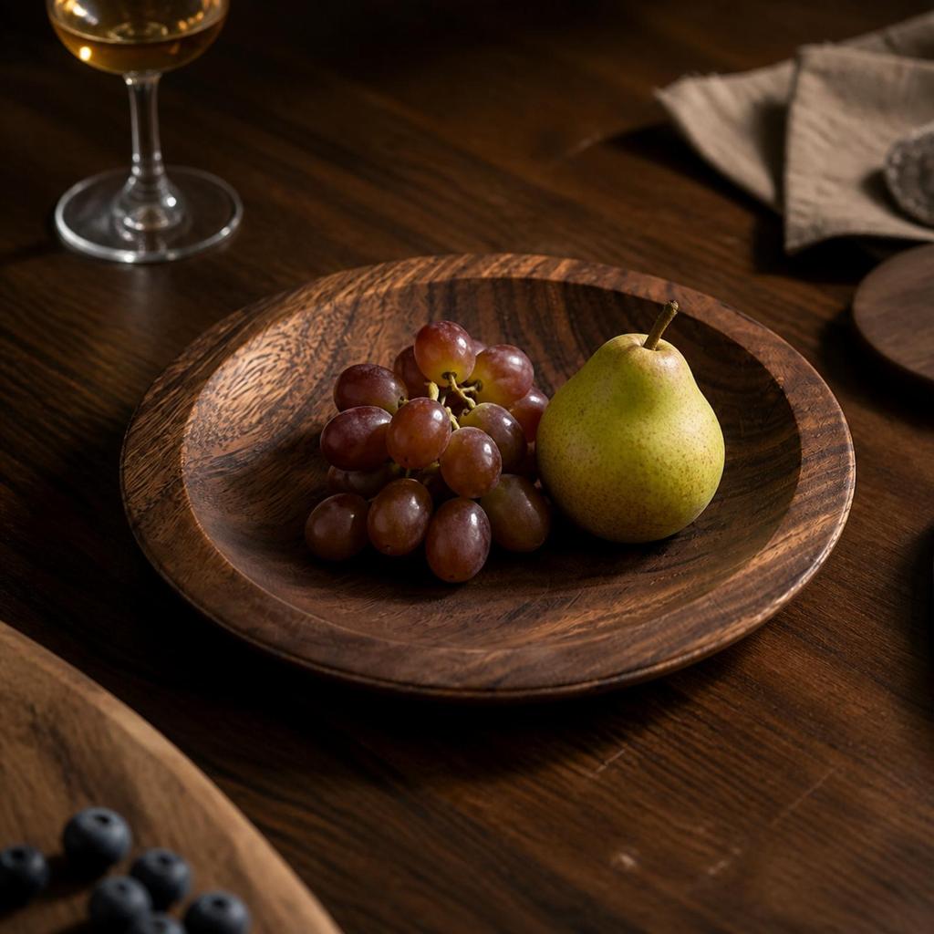 Walnut Wood Fruit and Snack Tray Smooth Nut Bowl Multipurpose Round