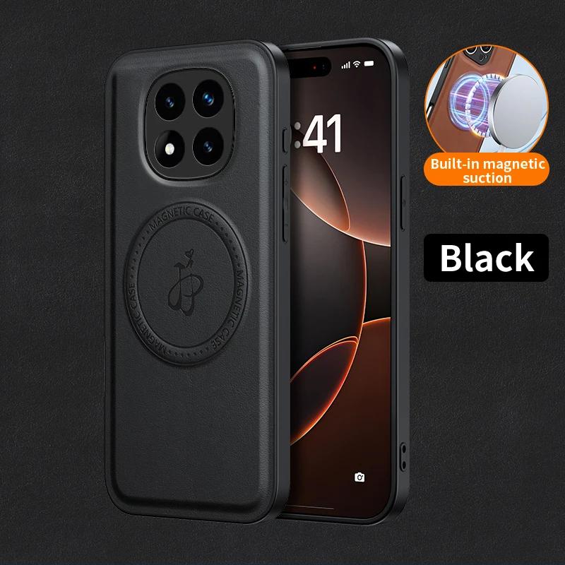 Wireless Charging Magnetic Case for Xiaomi Redmi Note 14 Pro 5G 14 Pro+ Plus Protective Cover PU Leather Hard Back Shell Coque