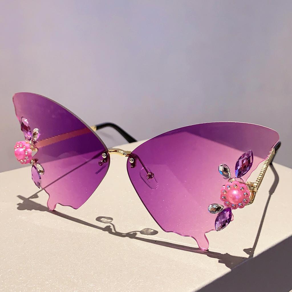 Rimless Butterfly Designer Shades Fashion Crystal Gradient Sunglasses Oversize Decoration Party Women's Sun Glasses