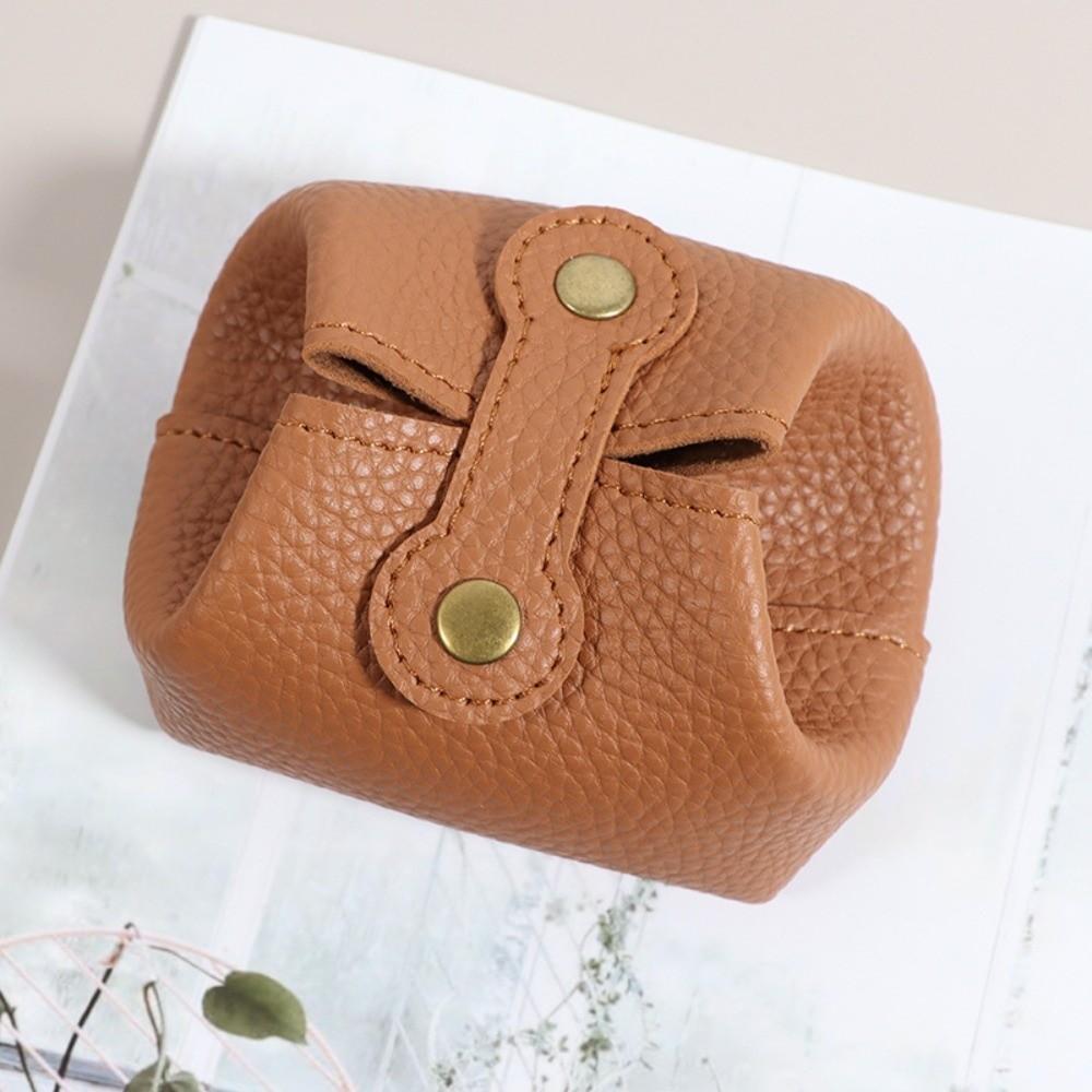 

Cute Solid Color PU Leather Coin Purse Small Size Small Earphone Bag Car Key Storage Gift Idea коричневый