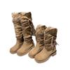 Soft Leather Version~~ Retro Wasteland Wind Fringed Knight Boots Thick Heel But Knee Long Boots Skinny Pile Medium Boots Women