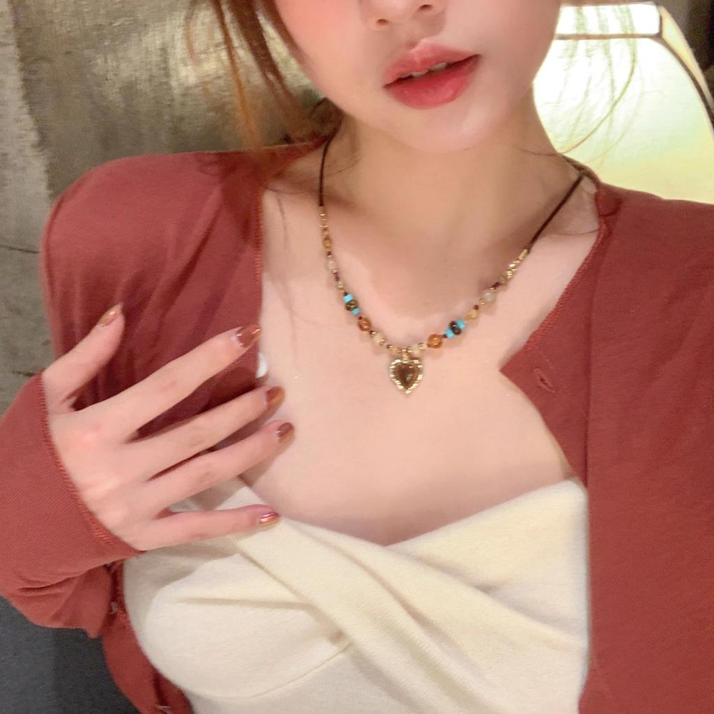 Maillard Love Pendant Necklace Women's Light Luxury Niche High-end Sense Beaded Collarbone Chain Autumn and Winter Neck Chain